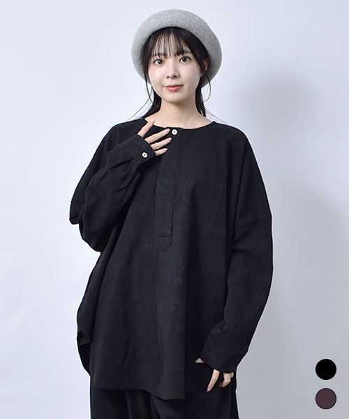 fu-ai 花柄 丸首 裾ラウンド BIG シャツ