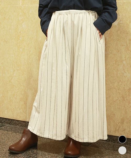 【パンツ】 タック ストライプ キュロットパンツ