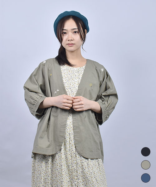 fu-ai 花刺繍 7部袖 袖口ゴム入り カーディガン