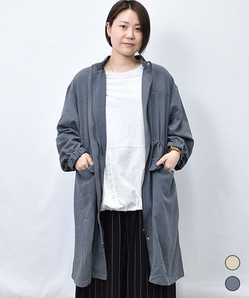 【アウター】 ピーチ起毛 ゴムリブ ロングコート