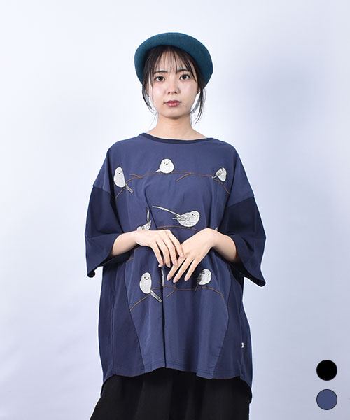 fu-ai シマエナガ刺繍 切り替え 後ろギャザー カットソー