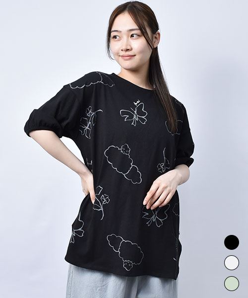 【Tシャツ】 コットンくん&ちょうちょ パフ袖 プリントT