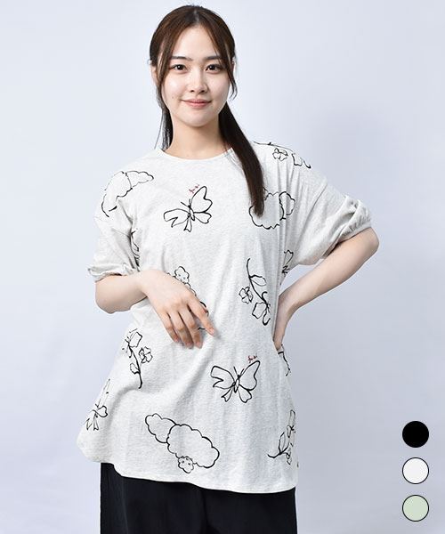 【Tシャツ】 コットンくん&ちょうちょ パフ袖 プリントT