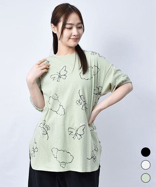 【Tシャツ】 コットンくん&ちょうちょ パフ袖 プリントT